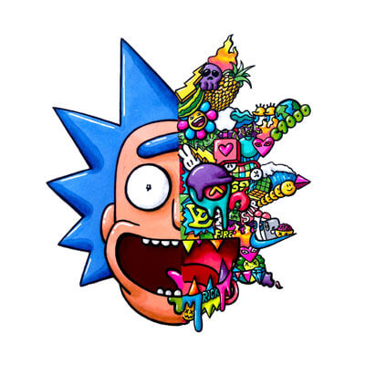 Huge Rick Wall Art Adult Swim Rick and Morty Trippy Adventure Cartoon Doodle Illustration Drugs