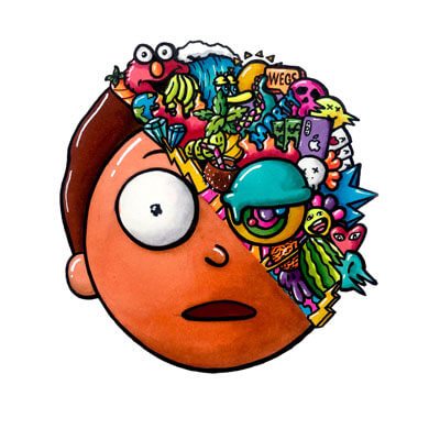 Huge Morty Wall Art Adult Swim Rick and Morty Trippy Adventure Cartoon Doodle Illustration Drugs