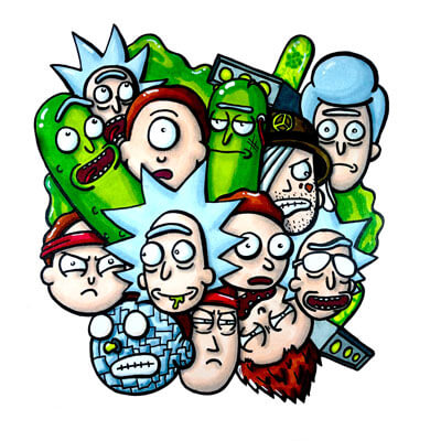 Huge Rick and Morty Wall Art Adult Swim Trippy Adventure Cartoon Doodle Illustration Drugs