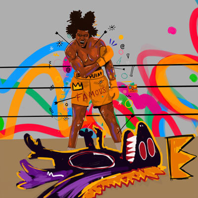 Large Basquiat Boxing Pop Art Framed Fabric Wall Art