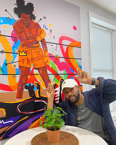 Large Basquiat Boxing Pop Art Framed Fabric Wall Art