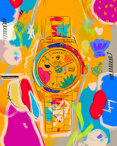 Large Colorful Pop Art Rolex Framed Fabric Wall Art