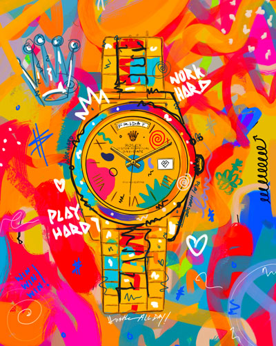 Large Colorful Pop Art Rolex Framed Fabric Wall Art