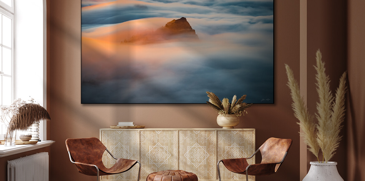 Big Wall Art with Mountain Landscape Artwork on Display in Small Space