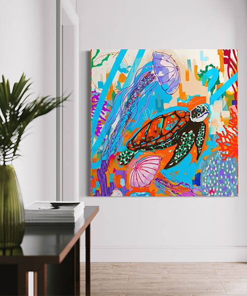 Nuwarhol Wall Art Underwater Sea Turtle Pop Art