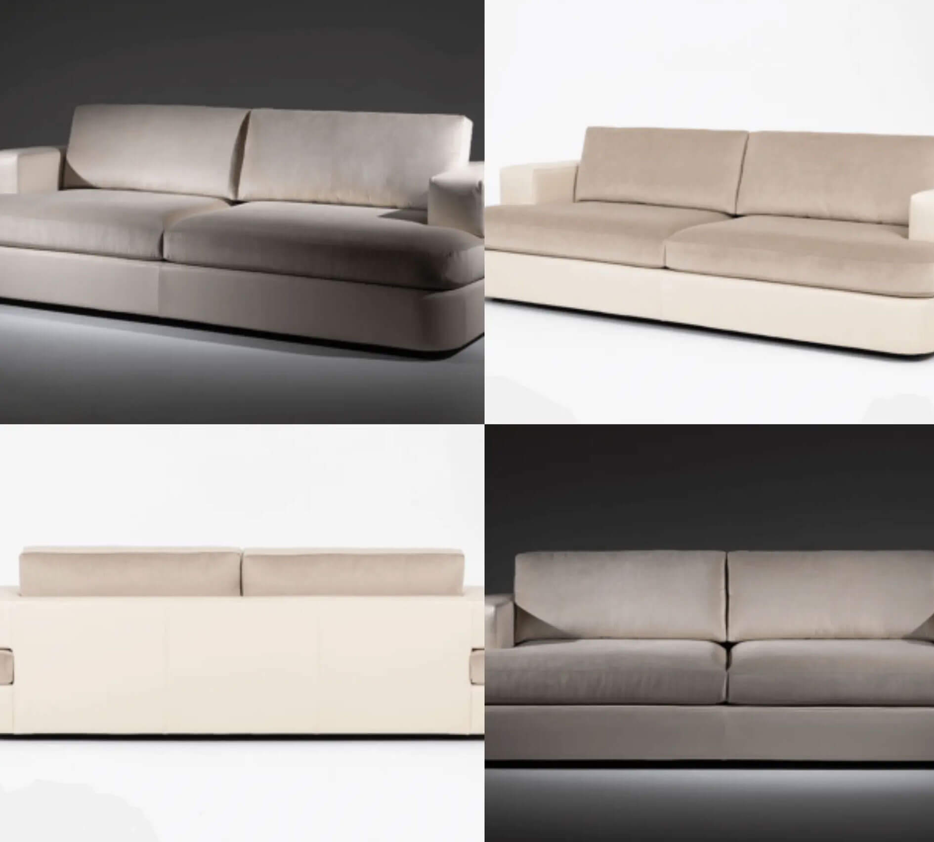 Gallery of 4 images of leather couch show in create and tan.
