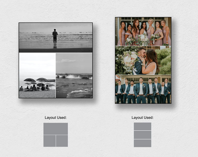 Examples of custom collage maker layouts and inspiration for what photos might look like when printed in different layouts.