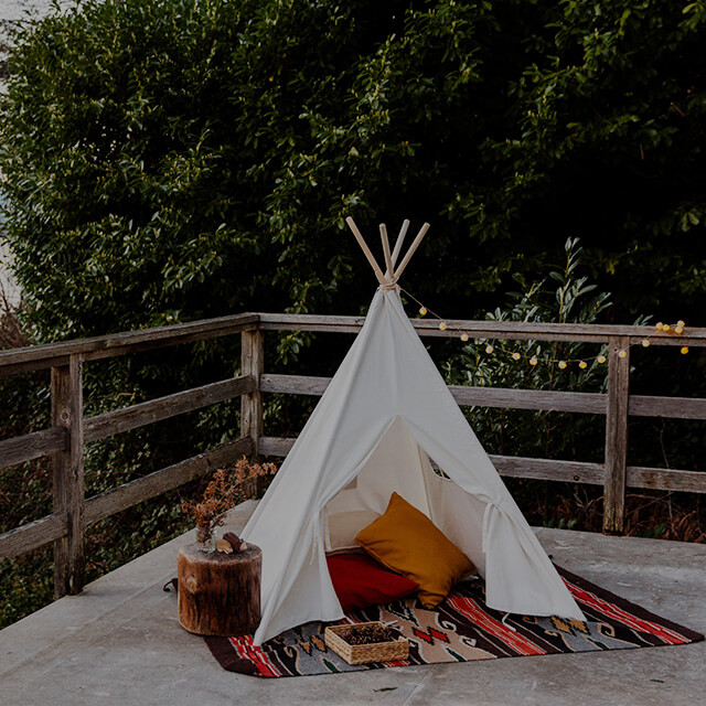 Boho Designed Picnic with a Tent on a Deck