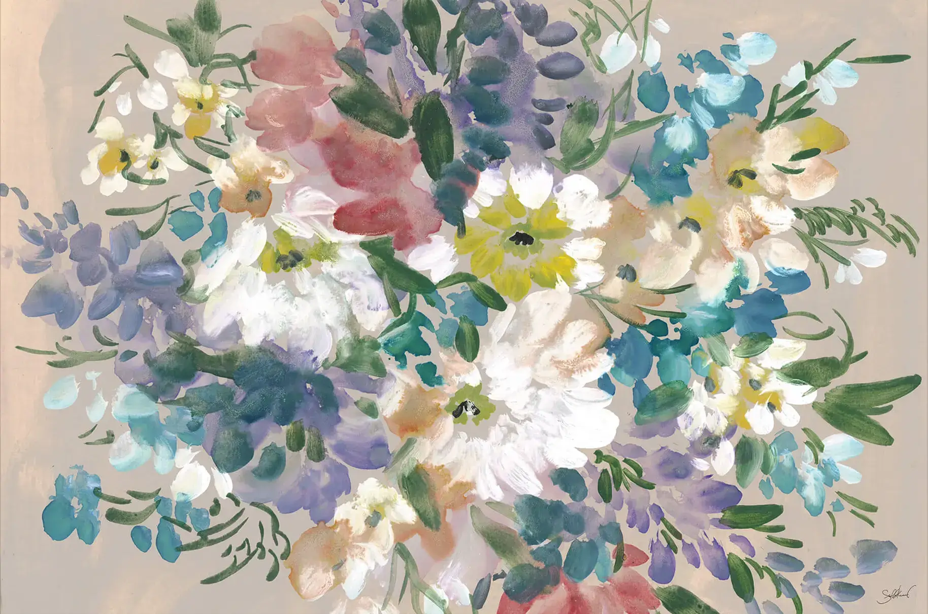 Blush Rainbow Flowers Colorful Artwork  by Shelby Kregel #1