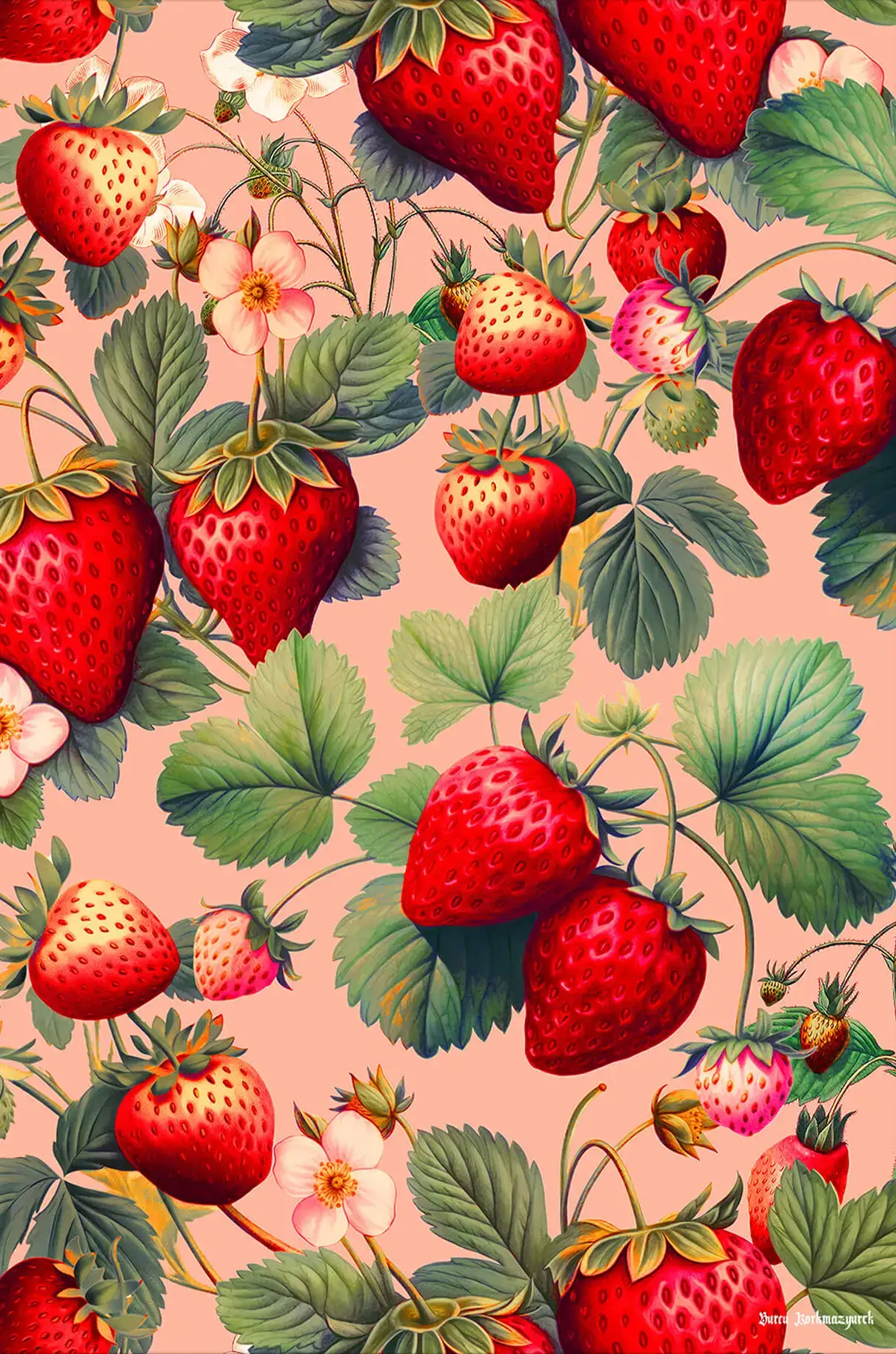 Strawberry Fields Forever V Red Artwork  by Burcu Korkmazyurek #1