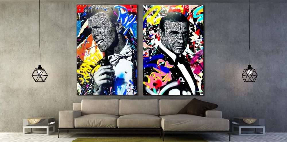 James Bond David Bowie Graffiti Wall Art by RS Artist for Huge Wall Decor