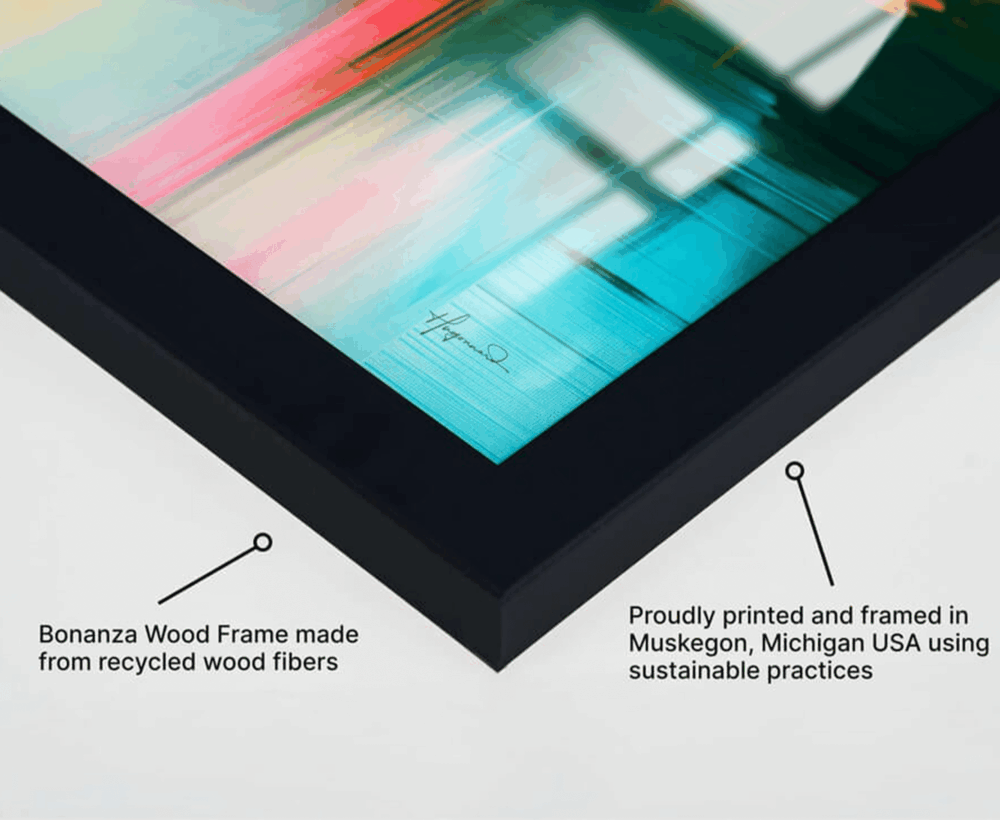 Black-framed acrylic print panel with high-definition clarity and museum-quality durability