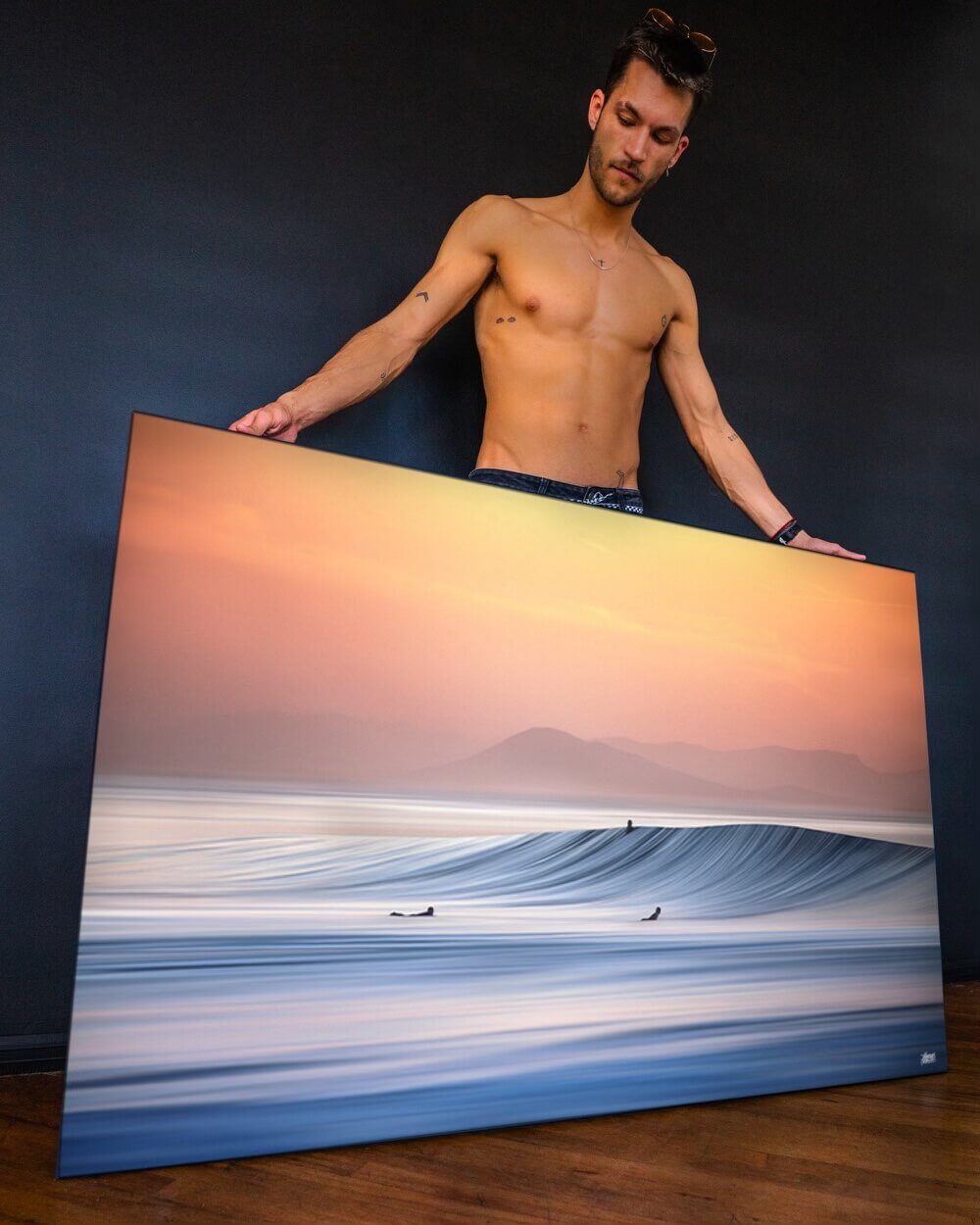 beach costal decor waves sunset sandy surfers wall art huge