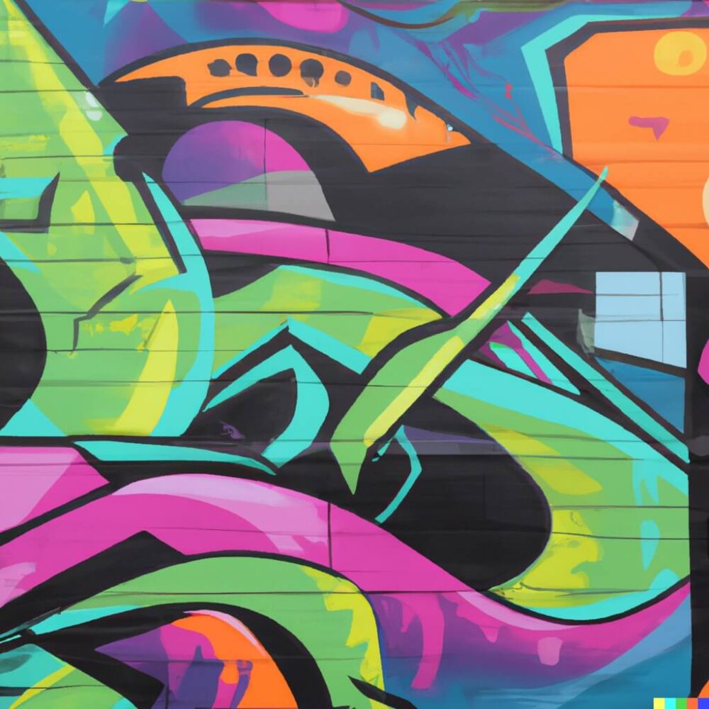 Vibrant colorful graffiti art on textured wall created by AI.