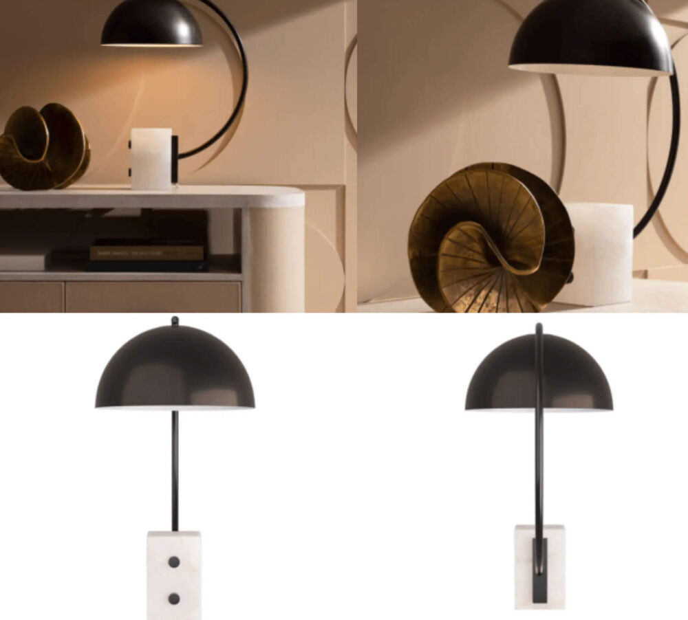 Gallery of 4 images showing modern pharmacy style lamp on marble base.