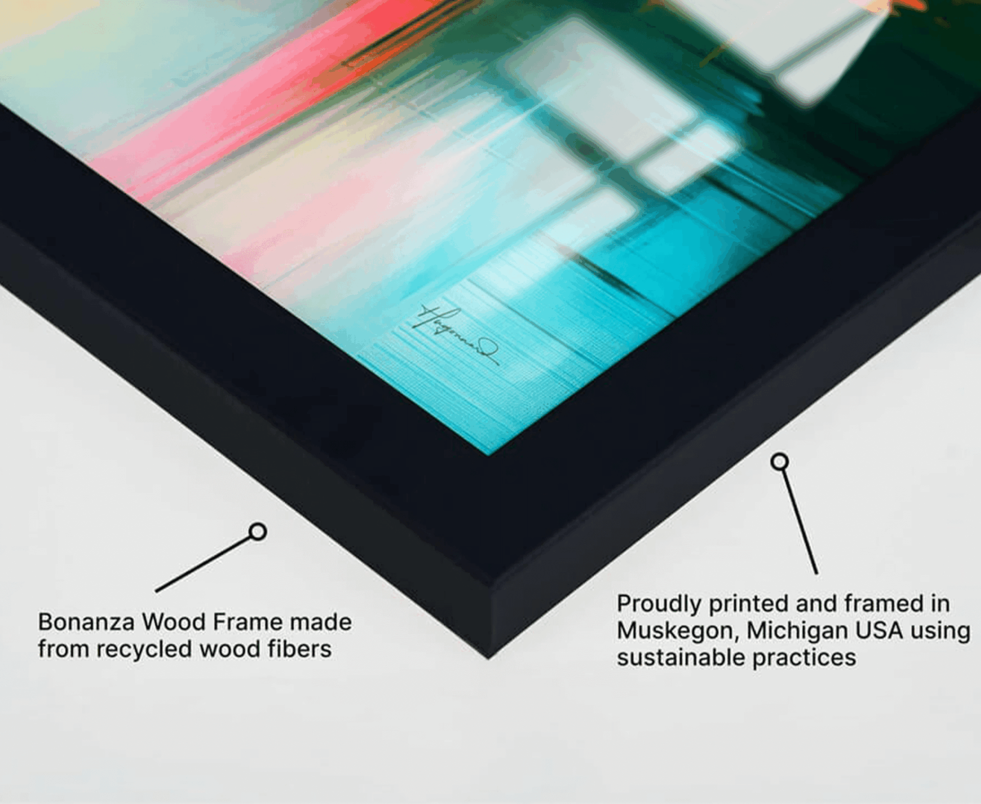 Black-framed acrylic print panel with high-definition clarity and museum-quality durability