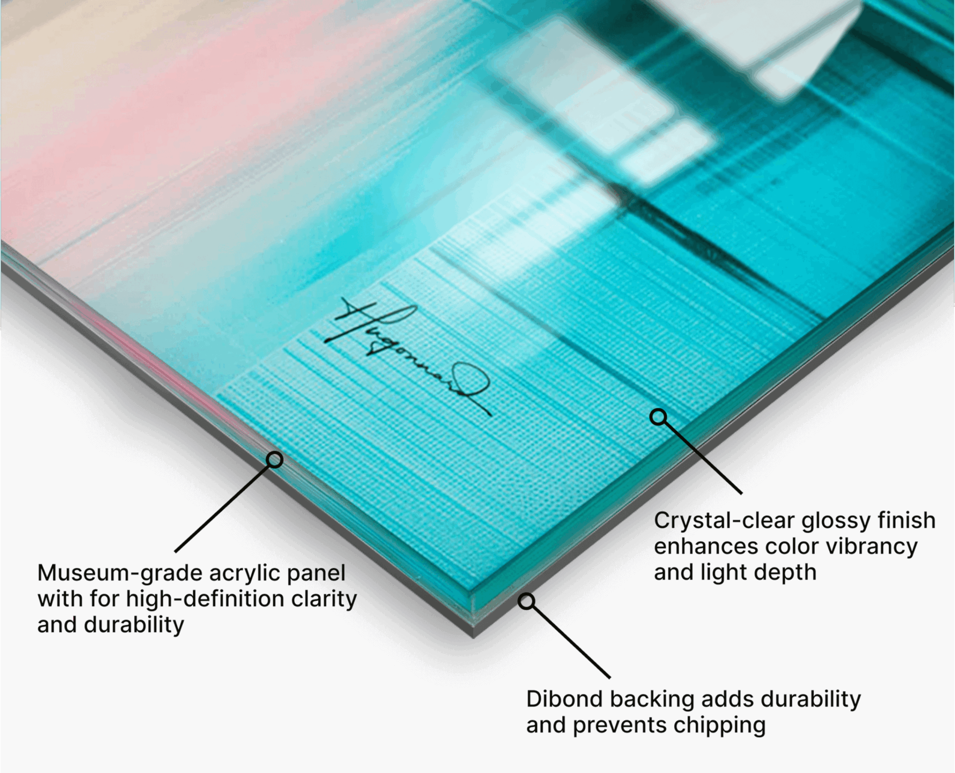 Frameless acrylic print panel with high-definition clarity and museum-quality durability