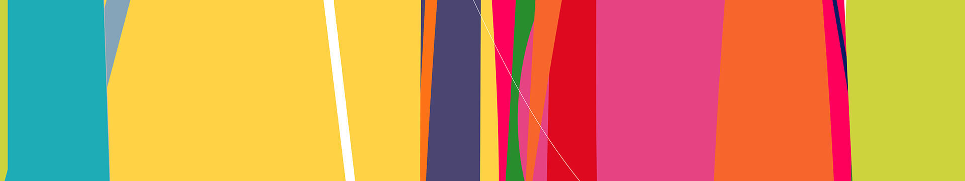 Simple geometric shapes, mostly lines and rectangles in a rainbow of vibrant, bright, bold colors.