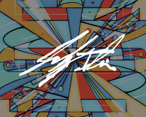 Jeffery Thelin Signature over Primary Color Retro Abstract Art