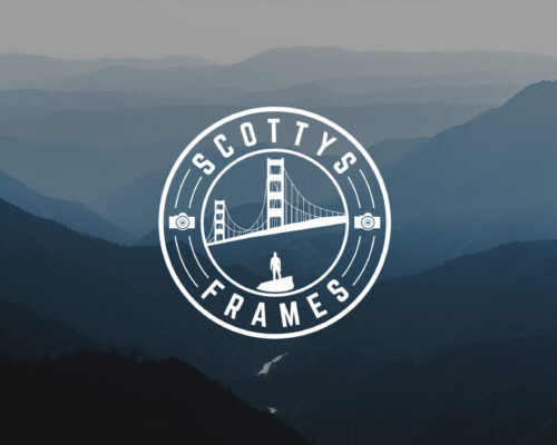 Ombre Light blue to dark blue artwork of mountain with Scott Wilson Logo in white