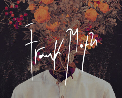 Fall flower wall art in black, orange, and brown with Frank Moth signature in white