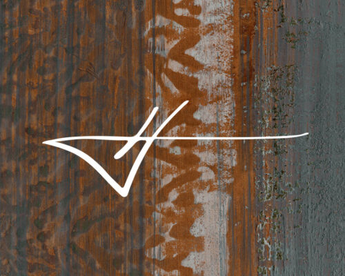 Orange and gray fall abstract art with Jared Hankins signature in white