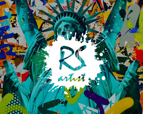 Colorful Statue of Liberty Pop Art with RS Artist signature in white