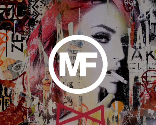 Pink black and white pop college wall art decor of Candice Swanepoel with artist Michiel Folkers signature in white