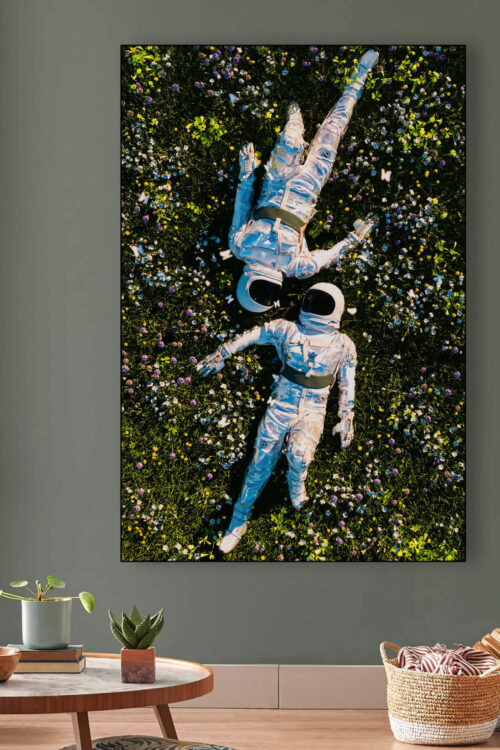 Oversized Wall Art Featuring Astronauts in Field Hangs in Living Room