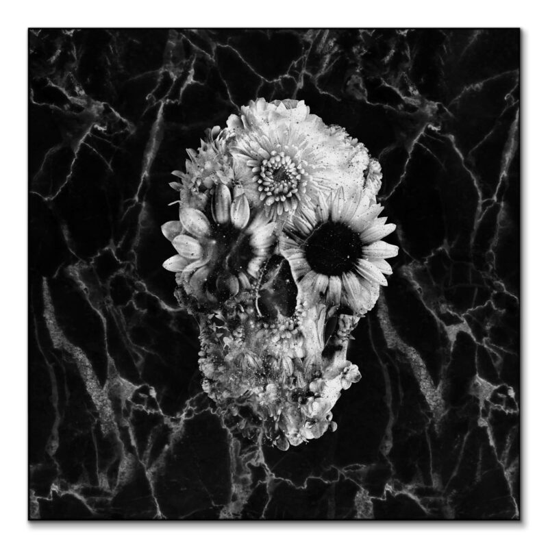 Marble Floral Skull Black and White Wall Art by Ali Gulec
