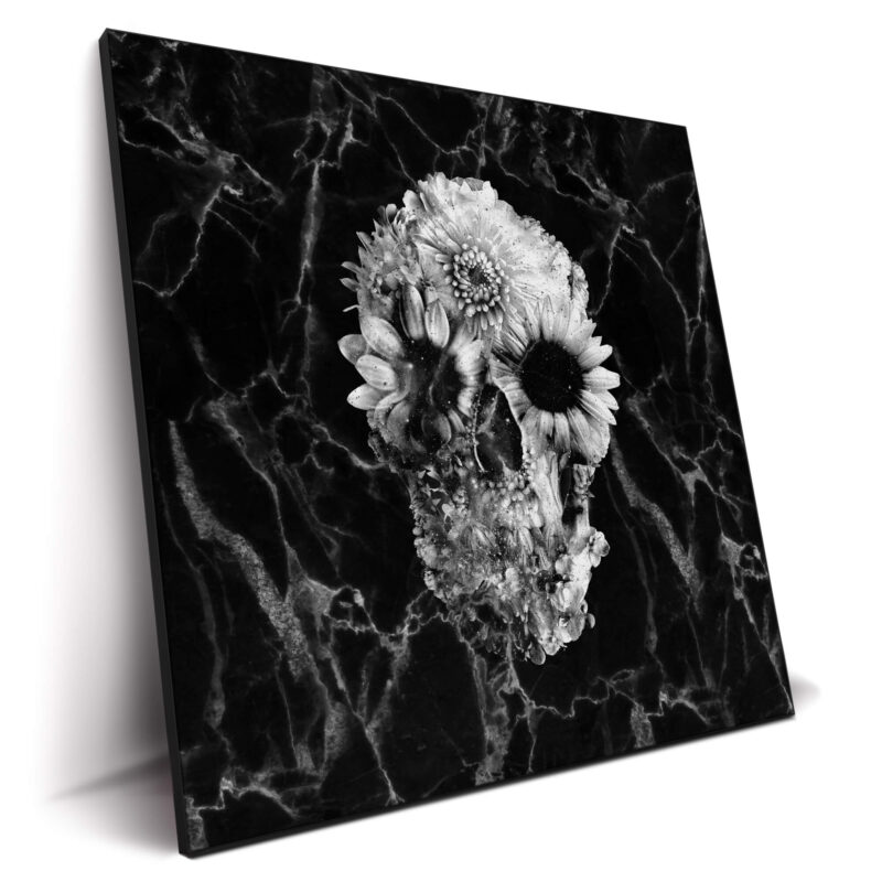 Marble Floral Skull Black and White Wall Decor by Ali Gulec