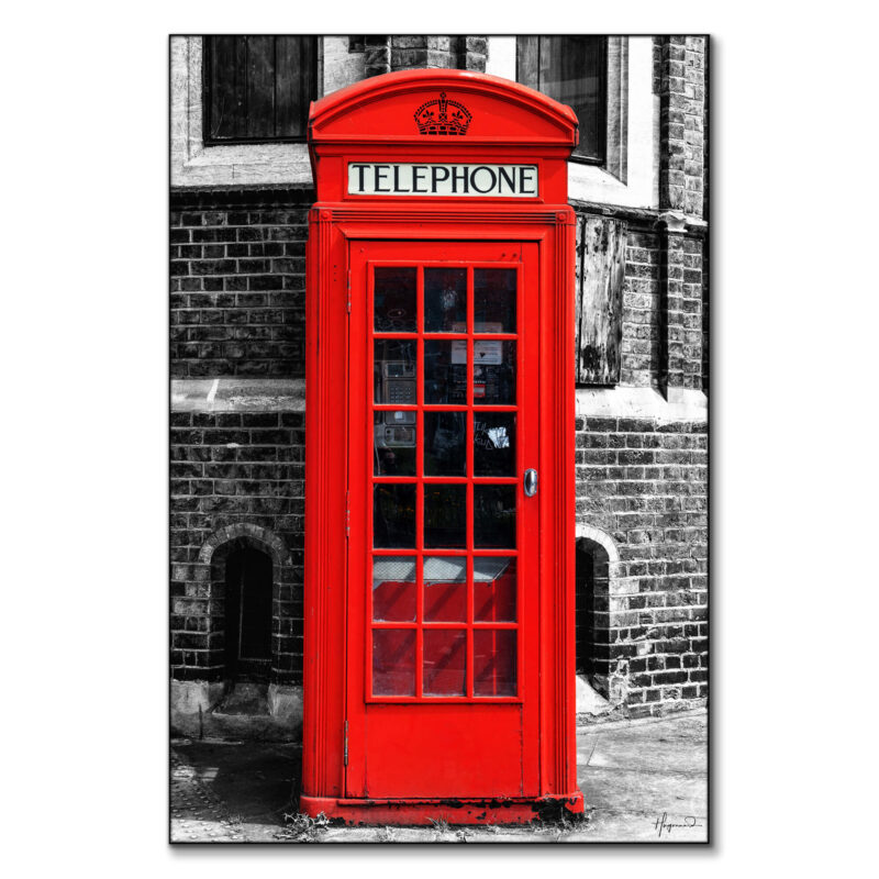 Red Telephone Box Black and White Wall Art by Philippe HUGONNARD