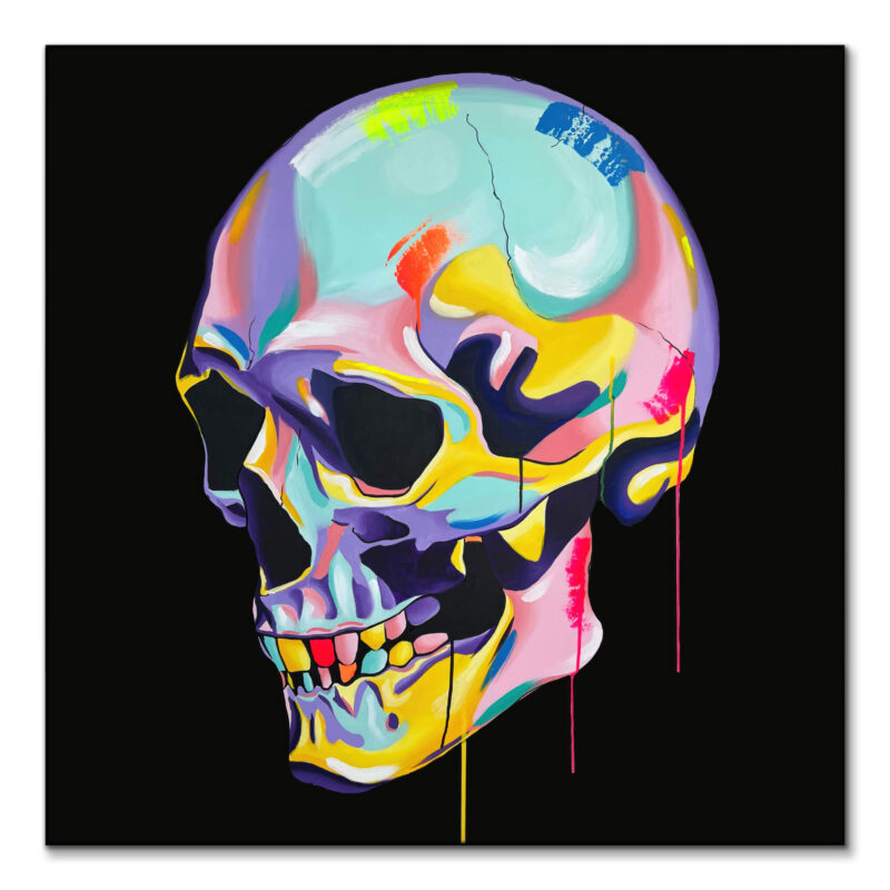 Colorful Skull Black Colorful Wall Art by IR Artwork