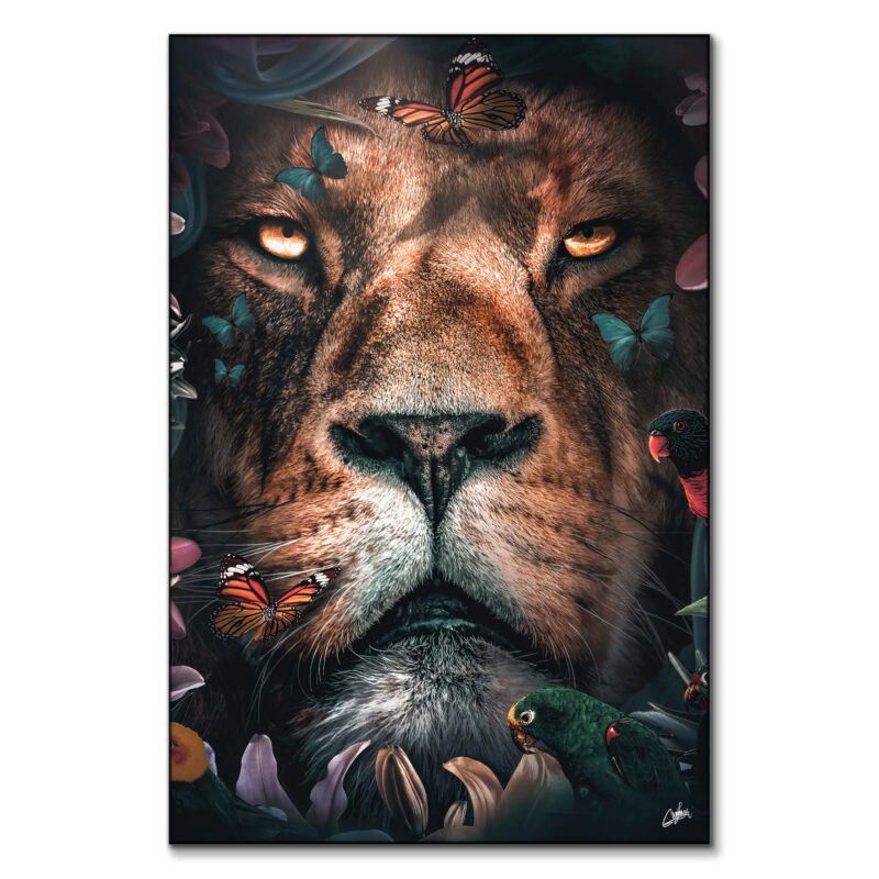 Floral Lion Dark Wall Art by Zenja Gammer
