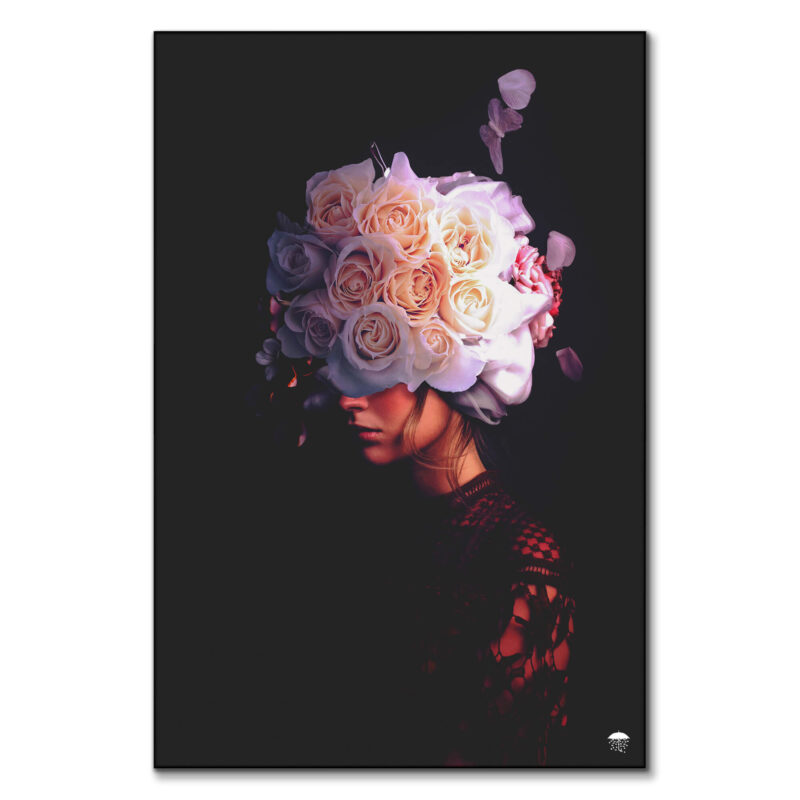White Flowers Dark Wall Art by Seamless
