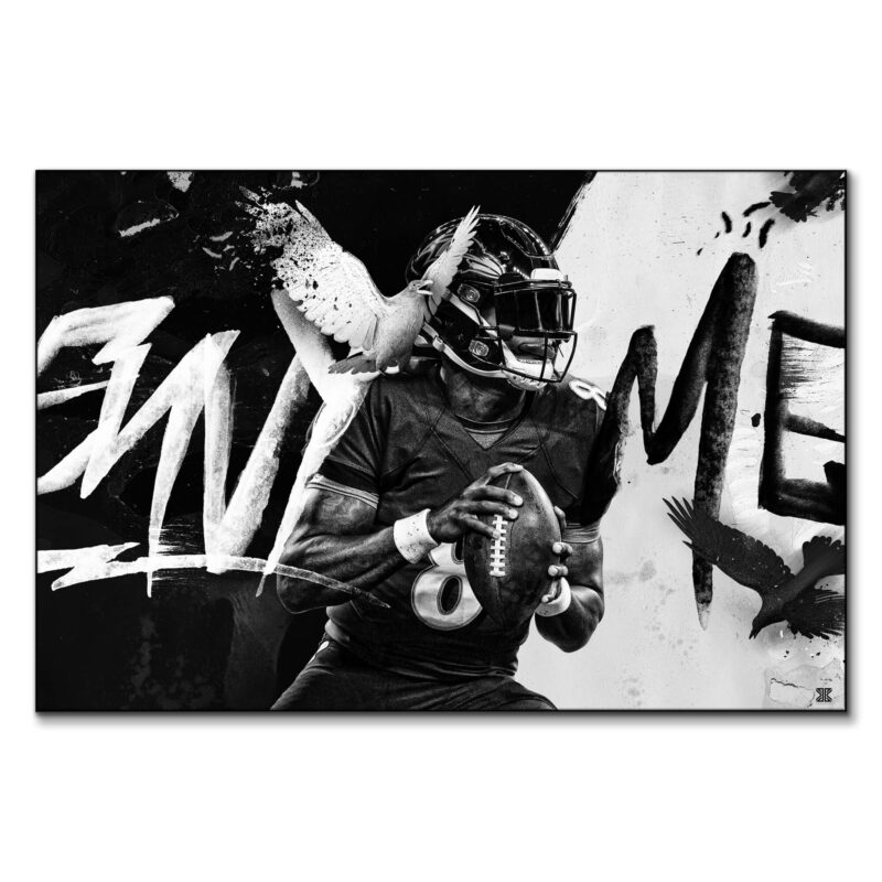 Lamar Jackson Black and White Wall Art by Jay X Clay