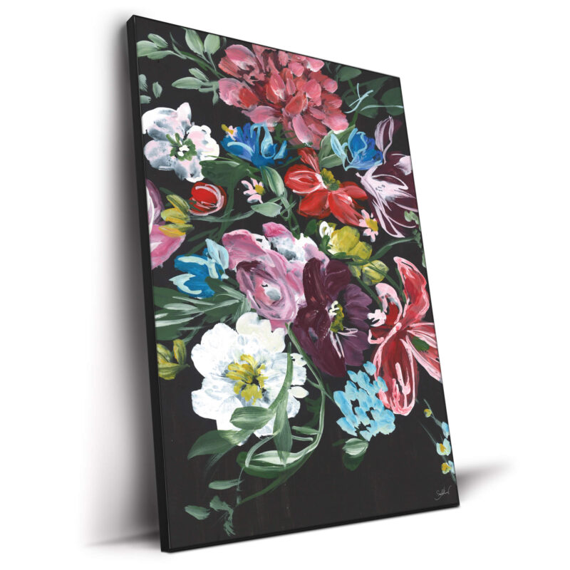 Colorful Flowers on Black Colorful Wall Decor by Shelby Kregel
