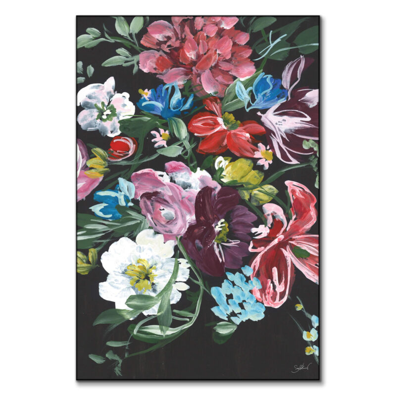 Colorful Flowers on Black Colorful Wall Art by Shelby Kregel