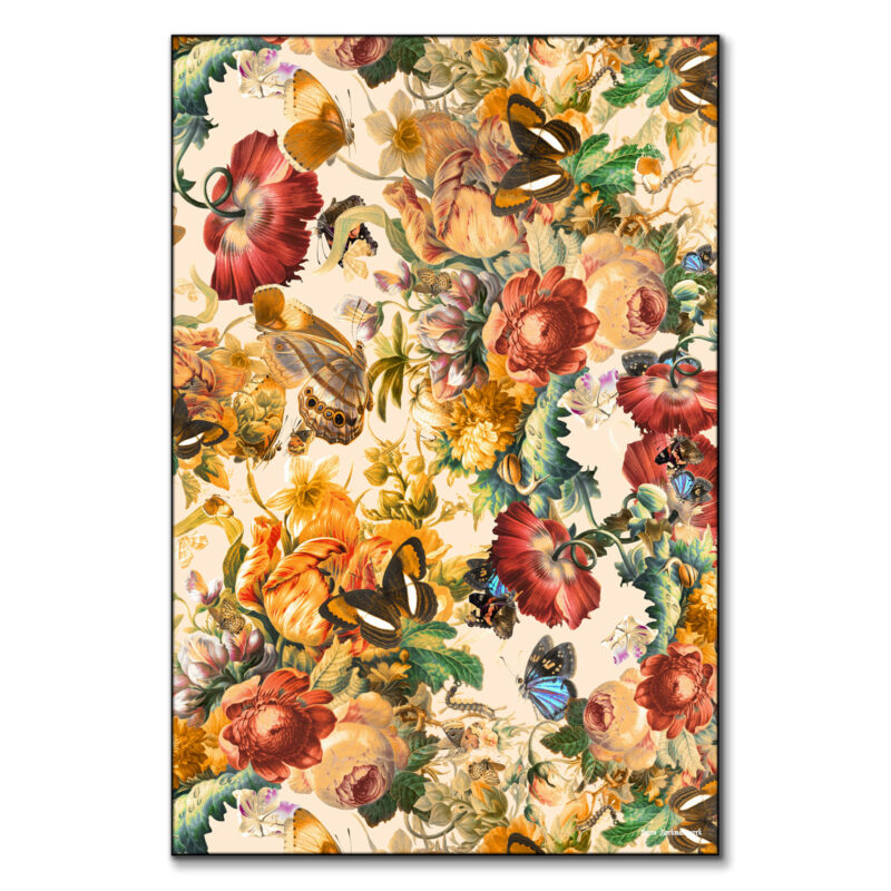 Butterfly and Floral Pattern Colorful Wall Art by Burcu Korkmazyurek