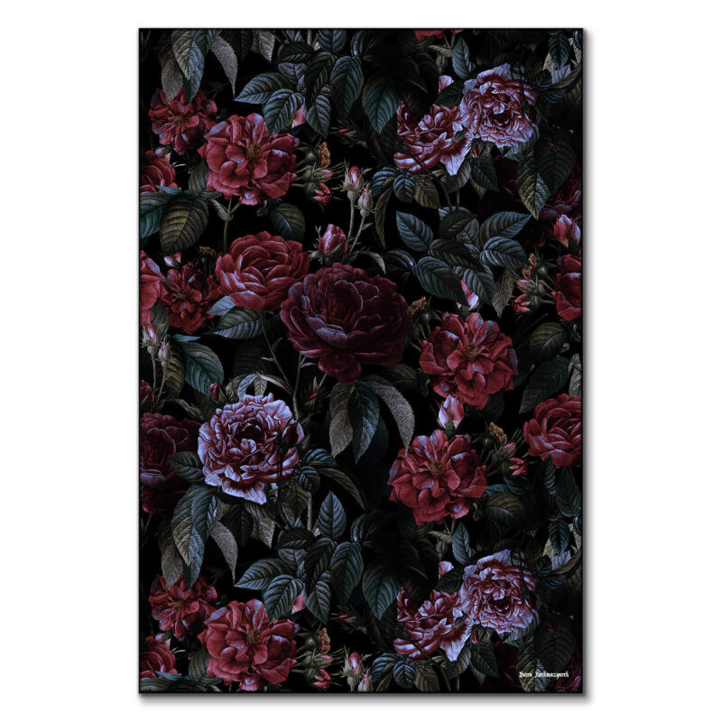 Roses Moon Garden Dark Wall Art by Burcu Korkmazyurek
