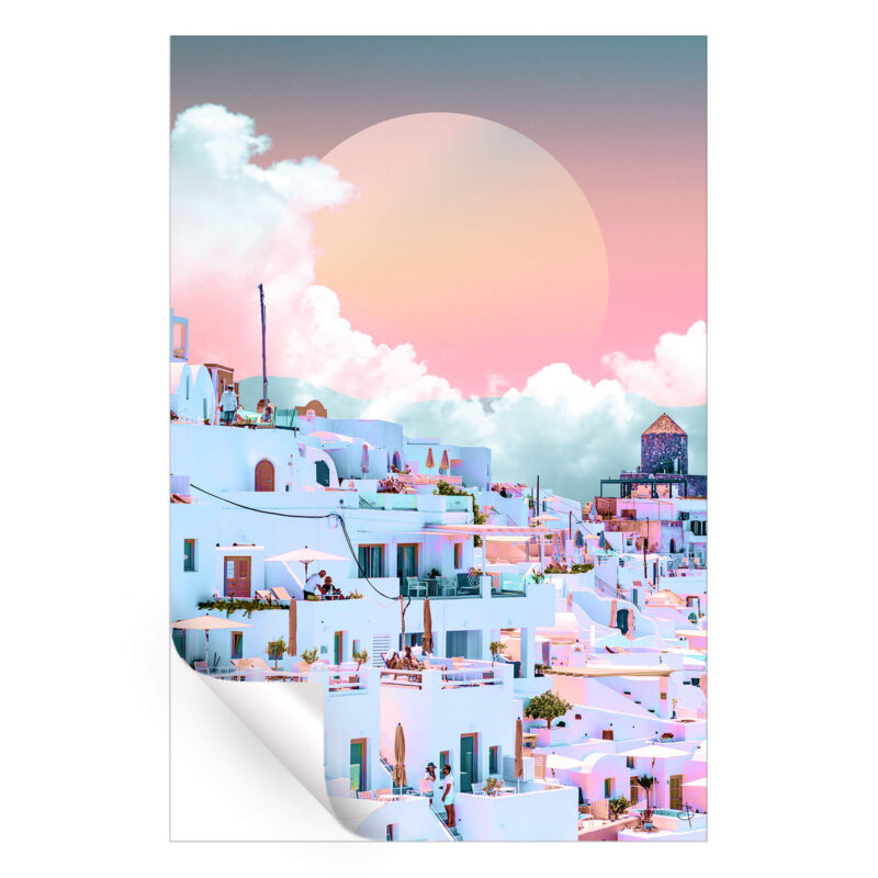Santorini Greece Vibrant Wall Art by BambashkART