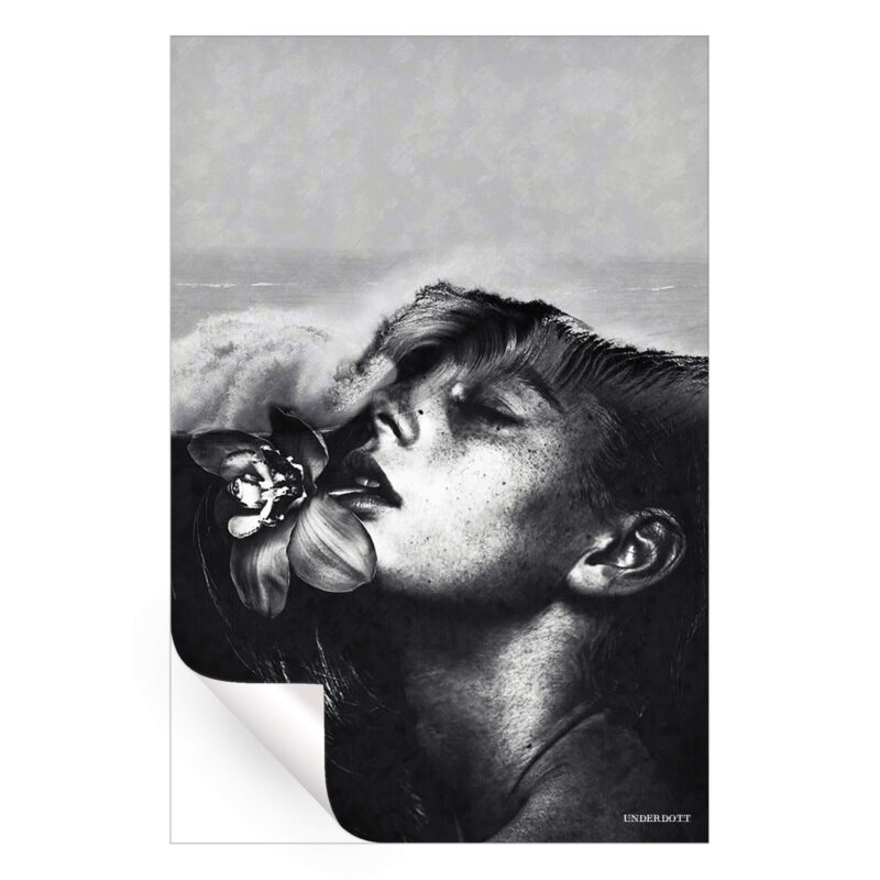 Flowers and Waves Black and White Wall Art by Underdott