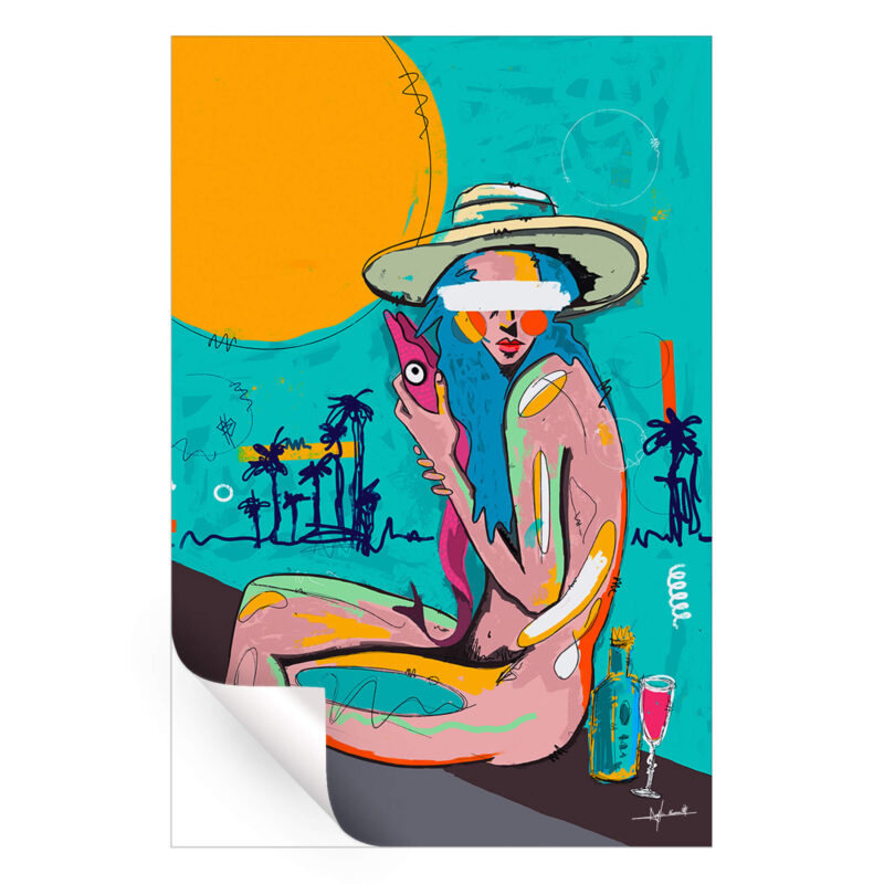 Fishing By The Beach Vibrant Wall Art by Nuwarhol