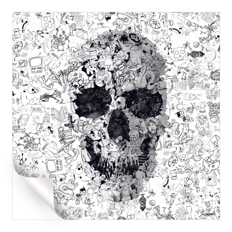 Doodle Skull Black and White Wall Art by Ali Gulec