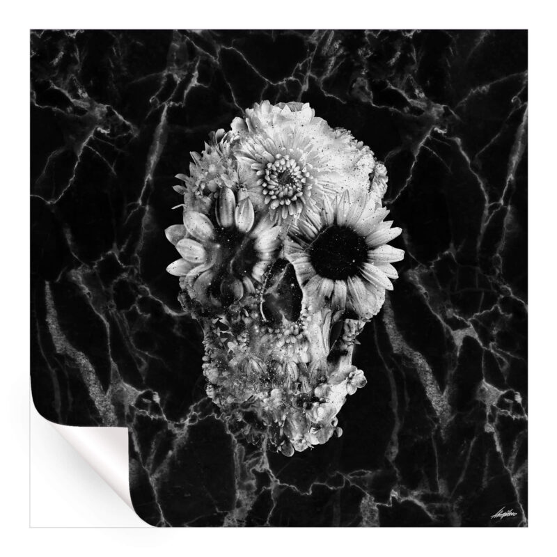 Marble Floral Skull Black and White Wall Art by Ali Gulec