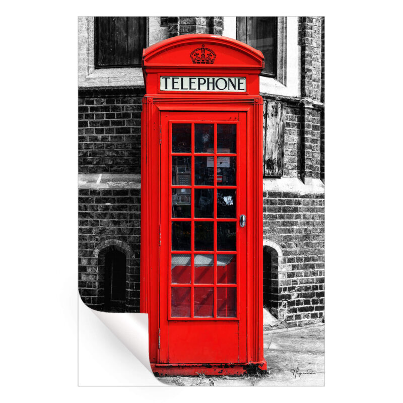 Red Telephone Box Black and White Wall Art by Philippe HUGONNARD