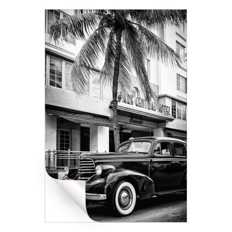 Miami Beach Classic Car Black and White Wall Art by Philippe HUGONNARD