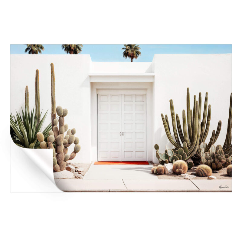 White Mid-Century Modern House Green Wall Art by Philippe HUGONNARD