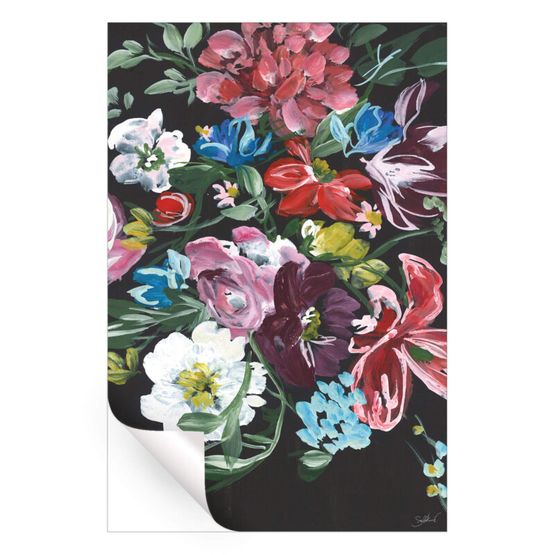 Colorful Flowers on Black Colorful Wall Art by Shelby Kregel