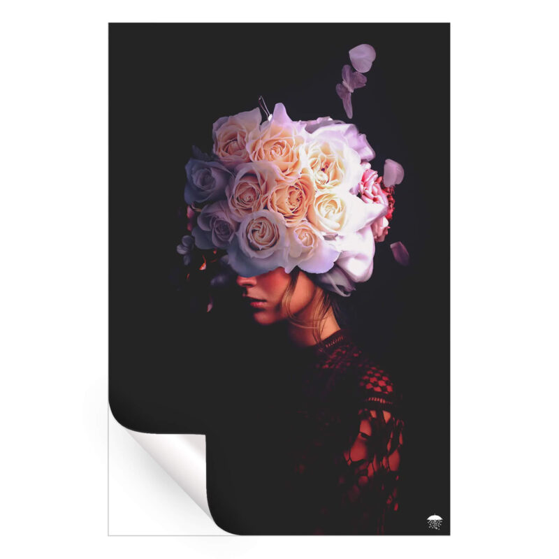 White Flowers Dark Wall Art by Seamless